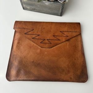 Beautiful, handmade, brown leather Clutch with Etching